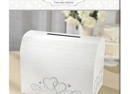 White Card Holder Box with Silver Heart - SKU:380023 - UPC:013051539726 - Party Expo