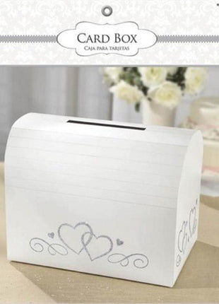 White Card Holder Box with Silver Heart - SKU:380023 - UPC:013051539726 - Party Expo