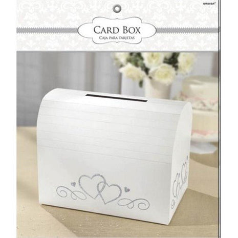 White Card Holder Box with Silver Heart - SKU:380023 - UPC:013051539726 - Party Expo