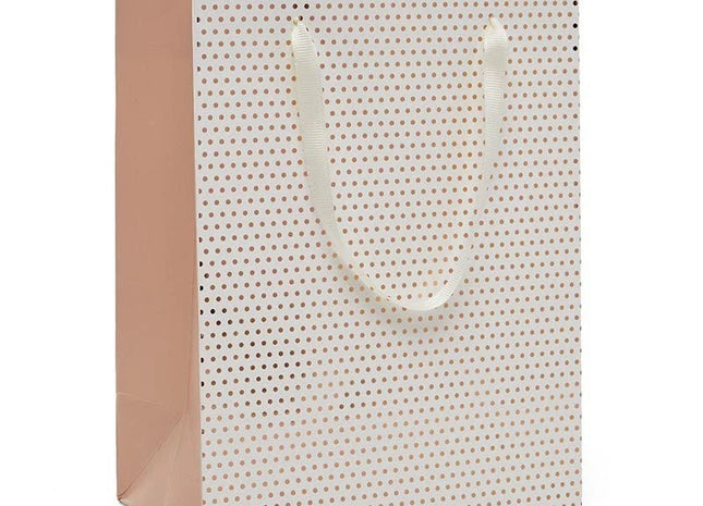 White & Rose Gold Metallic Dots Euro Tote Giftbag - SKU: - UPC:244766401934 - Party Expo