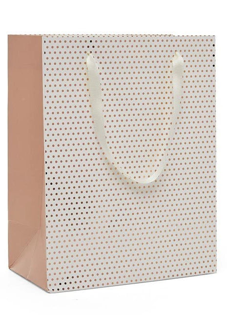 White & Rose Gold Metallic Dots Euro Tote Giftbag - SKU: - UPC:244766401934 - Party Expo