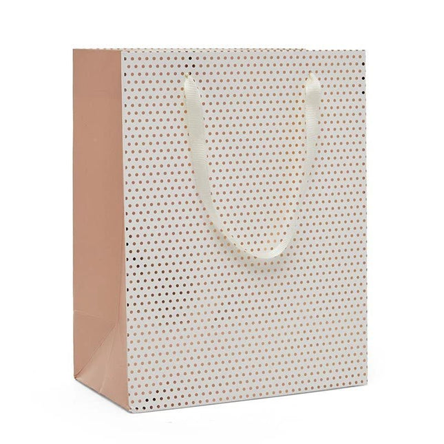 White & Rose Gold Metallic Dots Euro Tote Giftbag - SKU: - UPC:244766401934 - Party Expo