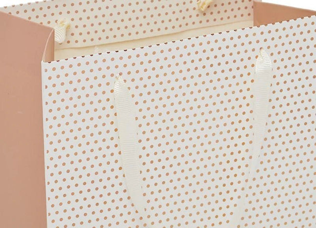 White & Rose Gold Metallic Dots Euro Tote Giftbag - SKU: - UPC:244766401934 - Party Expo