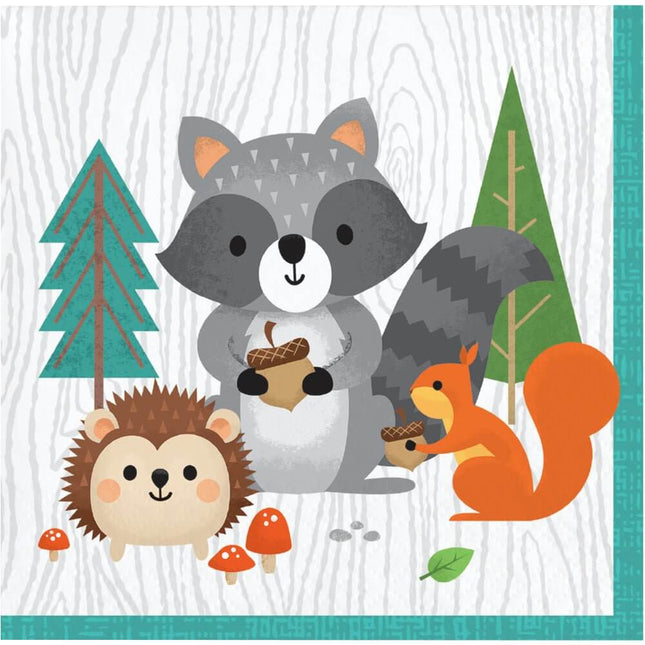 Woodland Animals Beverage Napkins (16ct) - SKU:343946 - UPC:039938680947 - Party Expo