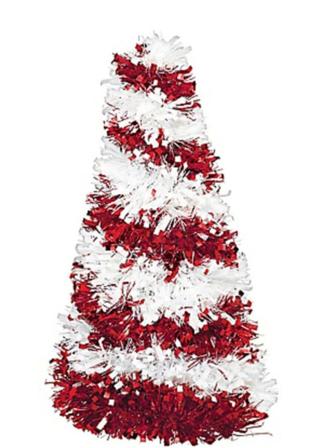 10" Candy Cane Tinsel Christmas Tree Centerpiece - Red/White - SKU: - UPC:013051593742 - Party Expo
