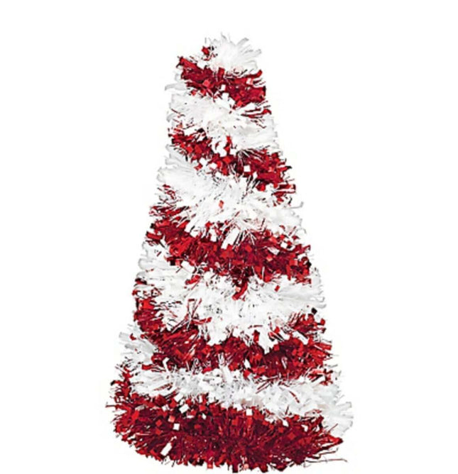 10" Candy Cane Tinsel Christmas Tree Centerpiece - Red/White - SKU: - UPC:013051593742 - Party Expo