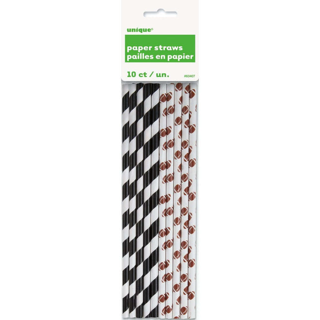 10 Football Paper Straws - SKU:63407 - UPC:011179634071 - Party Expo