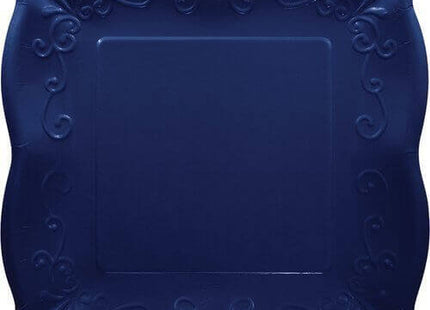 10" Square Banquet Embossed Plates - Navy Blue - SKU:333396 - UPC:039938524197 - Party Expo