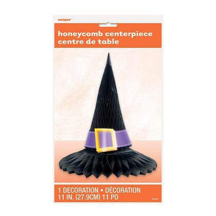 11" Honeycomb Witch Hat Halloween Centerpiece Decoration - Black - SKU:63486 - UPC:011179634866 - Party Expo
