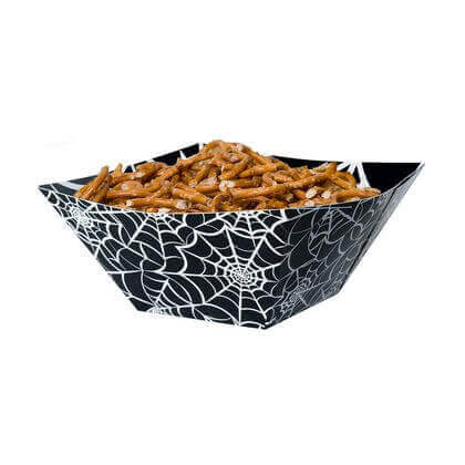 11" Spider Web Halloween Square Snack Paper Bowl - Black - SKU:63515 - UPC:011179635153 - Party Expo