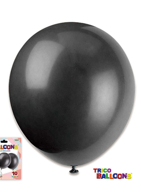 12" Black Latex Balloon - 10 count - SKU:BP2080 Black - UPC:00810057951640 - Party Expo