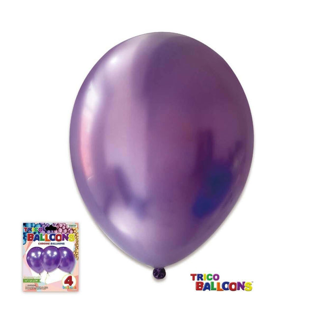 12" Chrome Purple Latex - 4 count - SKU:BP2402 Chrome Purple - UPC:810057952937 - Party Expo