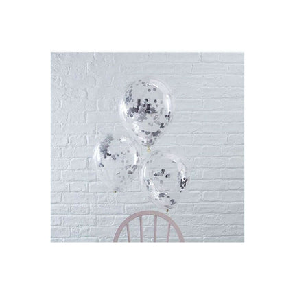 12" Clear Latex Balloon with Silver Confetti (6ct) - SKU:56408 - UPC:011179564088 - Party Expo