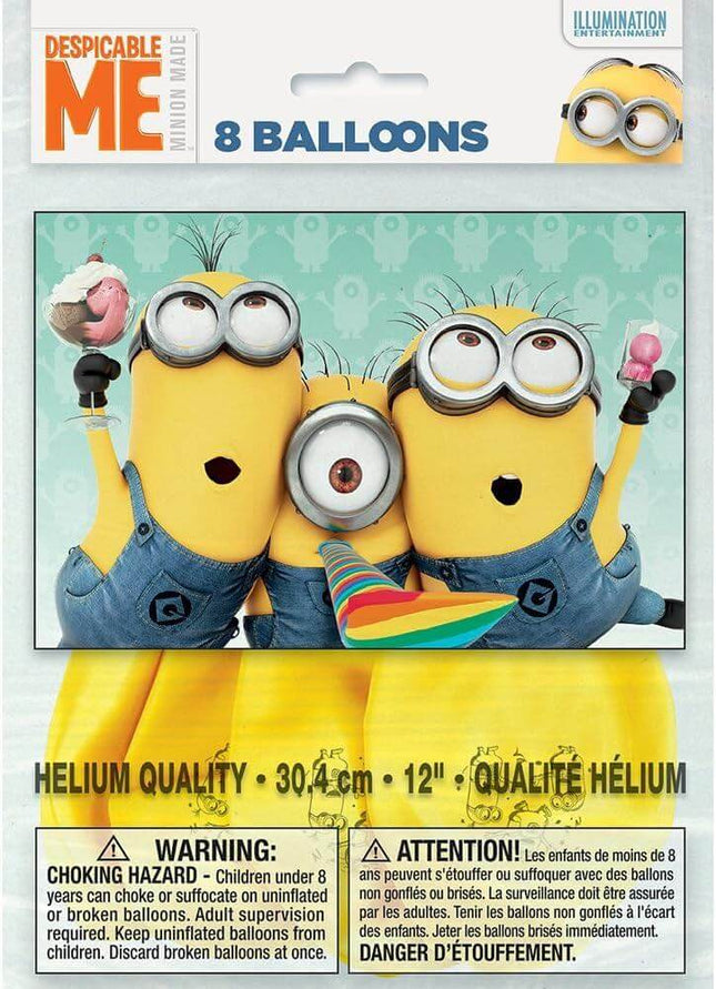 12" Despicable Me Minions Latex Balloons (8ct) - SKU:44191 - UPC:011179441914 - Party Expo