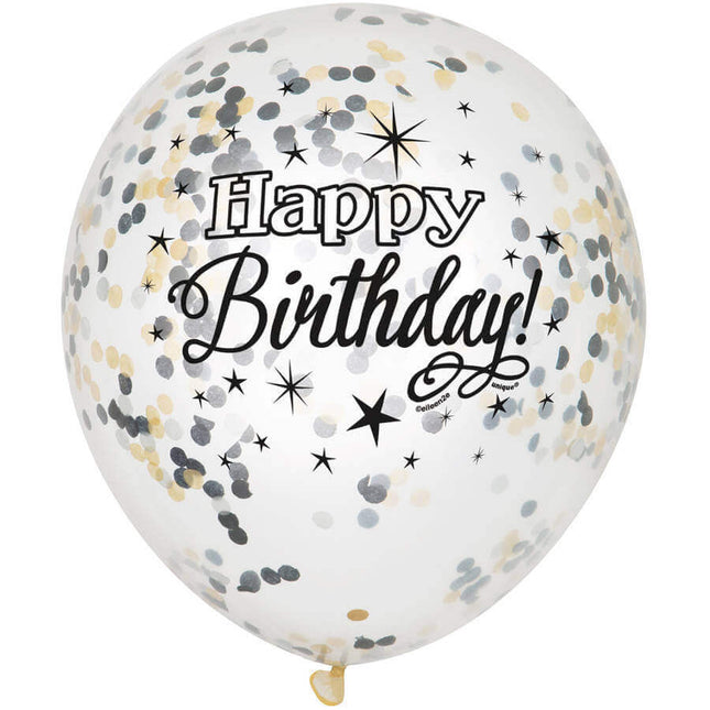 12" Glittering Birthday Clear Latex Balloons with Confetti (6ct) - SKU:58285 - UPC:011179582853 - Party Expo