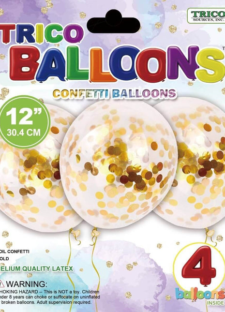 12" Gold Confetti Latex Balloon - SKU:BP2084 - UPC:00810057951732 - Party Expo