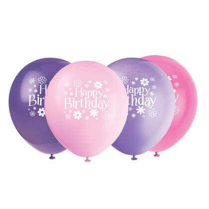12" Happy Birthday Blossom Latex Balloons (8ct) - SKU:40285 - UPC:011179402854 - Party Expo