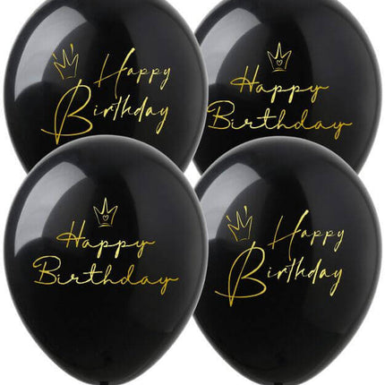 12" Happy Birthday Crowns Latex Balloons - Fashion Black (100pcs) - SKU: - UPC:2000000035666 - Party Expo