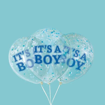 12" It's A Boy Clear Latex Balloon with Confetti - SKU:56407 - UPC:011179564071 - Party Expo