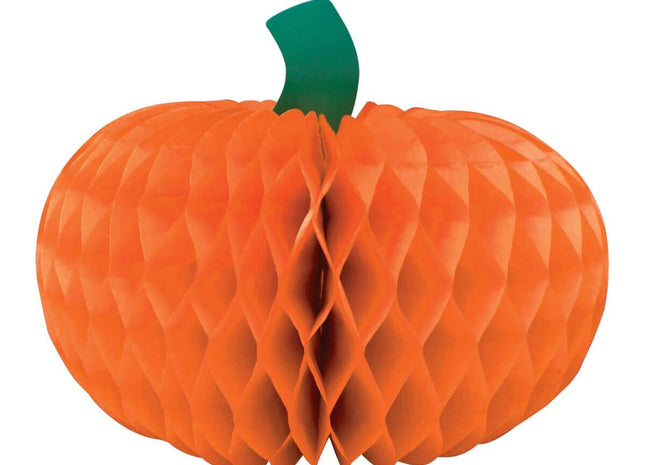 12" Large Halloween Pumpkin Honeycomb Centerpiece - Orange - SKU:324743 - UPC:039938418533 - Party Expo