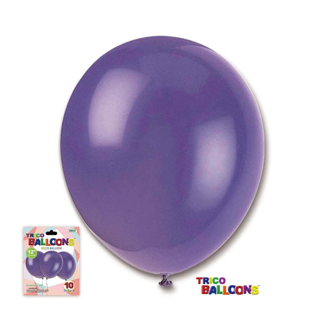 12" Purple Latex Balloon - 10 count - SKU:BP2080 Purple - UPC:00810057951664 - Party Expo