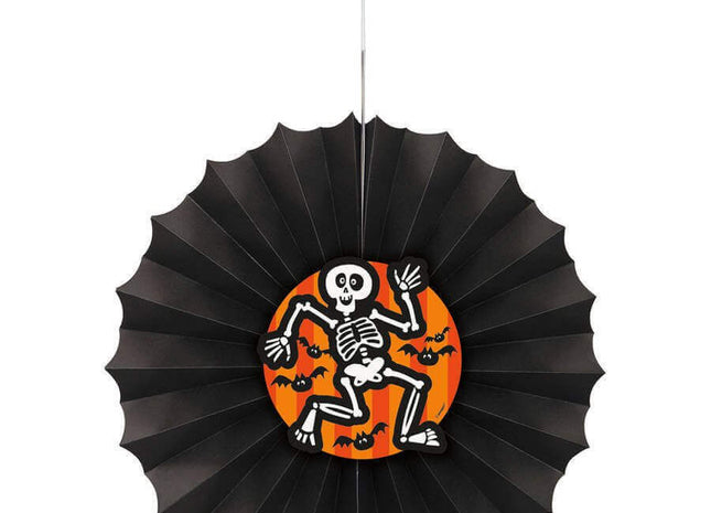 12" Scaredy Bat Skeleton Halloween Tissue Paper Decorative Fan - SKU:63477 - UPC:011179634774 - Party Expo