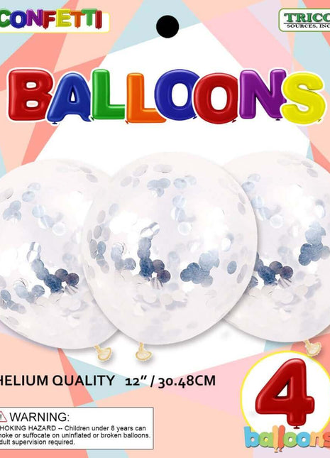 12" Silver Confetti Latex Balloon - SKU:BP2205 - UPC:00810057951725 - Party Expo