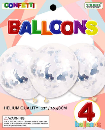 12" Silver Confetti Latex Balloon - SKU:BP2205 - UPC:00810057951725 - Party Expo