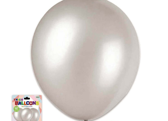 12" Silver Latex Balloon - 10 count - SKU:BP2080S - UPC:00810057951572 - Party Expo