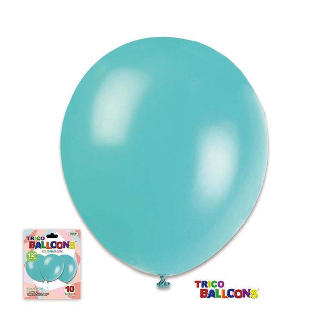 12" Turquoise Latex Balloon - 10 count - SKU:BP2080-TQ - UPC:00810057951541 - Party Expo