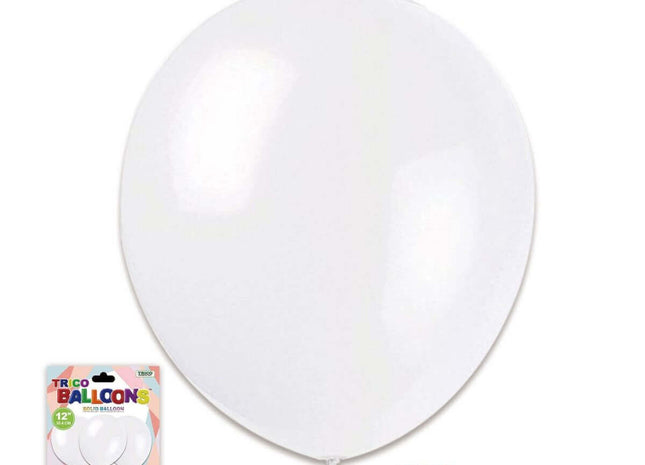 12" White Latex Balloon - 10 count - SKU:BP2080 White - UPC:00810057951602 - Party Expo