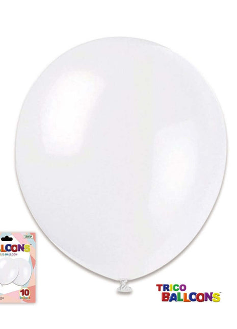 12" White Latex Balloon - 10 count - SKU:BP2080 White - UPC:00810057951602 - Party Expo