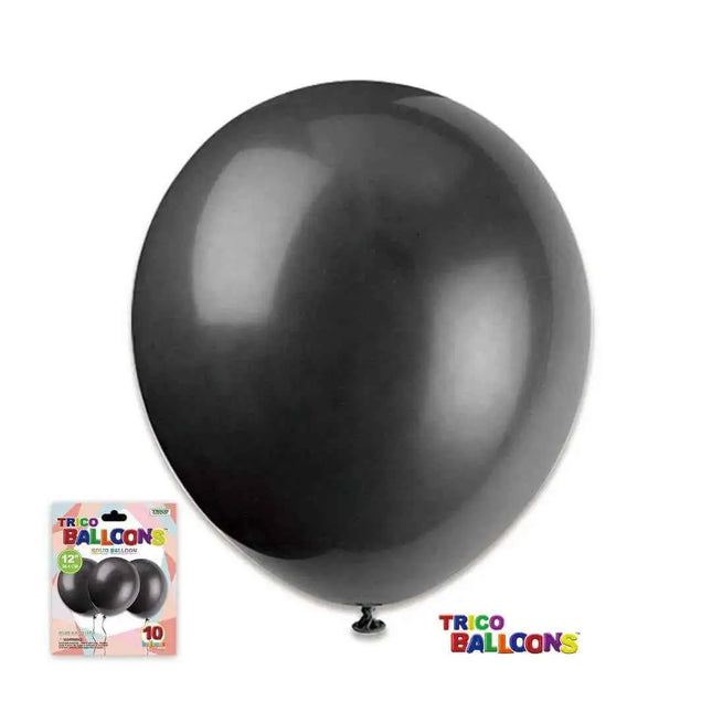 12" Black Latex Balloon - 10 count Party Expo  