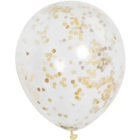 12" Clear Latex Balloons with Gold Confetti Party Expo  