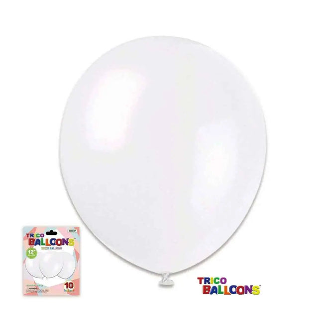 12" White Latex Balloon - 10 count Party Expo  