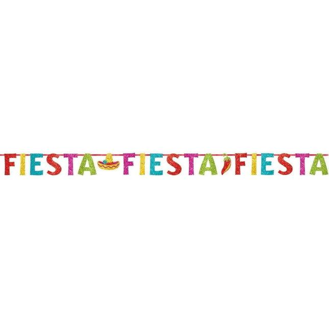 12ft Fiesta Ribbon Banner with Glitter Paper Letters - Party Expo