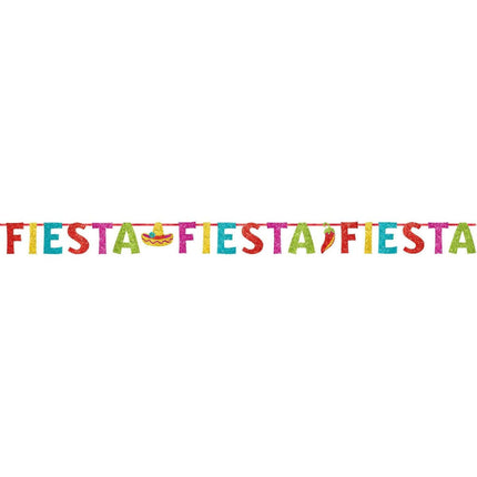 12ft Fiesta Ribbon Banner with Glitter Paper Letters - SKU:120084 - UPC:013051476298 - Party Expo