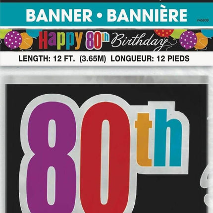 12ft Happy 80th Birthday Banner (1ct) - SKU:45838 - UPC:011179458387 - Party Expo