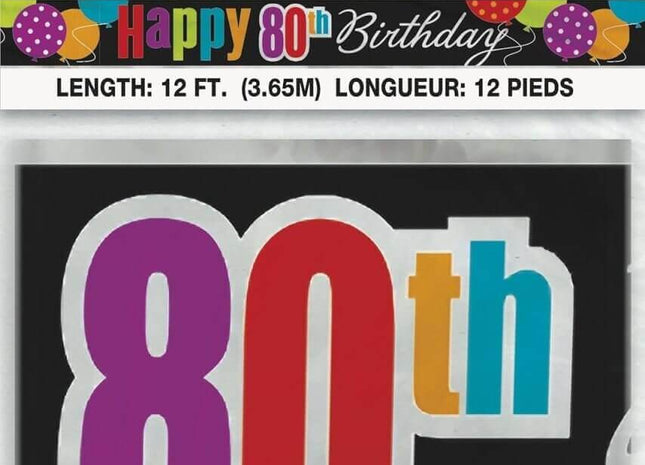 12ft Happy 80th Birthday Banner (1ct) - SKU:45838 - UPC:011179458387 - Party Expo