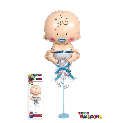 14" Baby Boy with Pacifier Mylar Balloon Centerpiece with Stand - SKU:BP2092BL - UPC:810057953682 - Party Expo