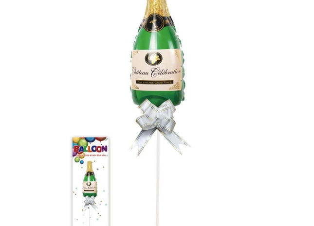 14" Champagne Bottle Mylar Balloon Centerpiece with Stand - SKU:BP2112 - UPC:810057953842 - Party Expo