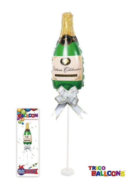14" Champagne Bottle Mylar Balloon Centerpiece with Stand - SKU:BP2112 - UPC:810057953842 - Party Expo