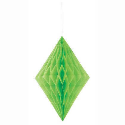 14" Honeycomb Hanging Paper Diamond Decoration - Lime Green - SKU:62988 - UPC:011179629886 - Party Expo