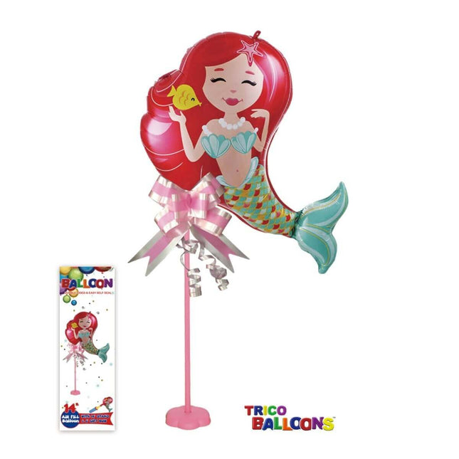 14" Mermaid Mylar Balloon Centerpiece with Stand - SKU:BP2128 - UPC:810057953958 - Party Expo