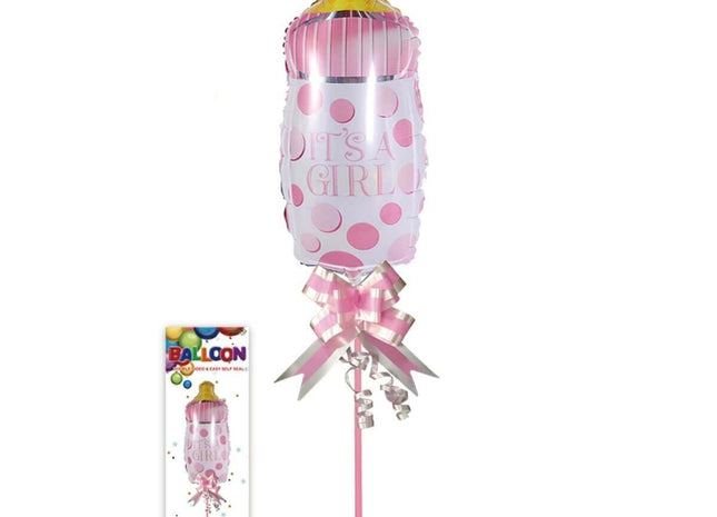 14" Pink Milk Bottle Mylar Balloon Centerpiece with Stand - SKU:BP2094P - UPC:00810057953712 - Party Expo