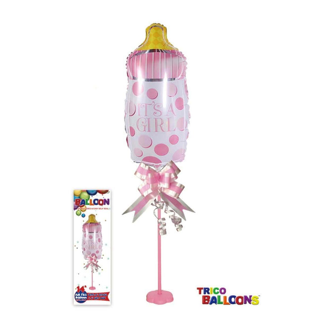 14" Pink Milk Bottle Mylar Balloon Centerpiece with Stand - SKU:BP2094P - UPC:00810057953712 - Party Expo