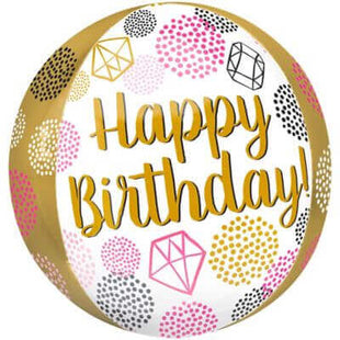 15" Happy Birthday Gems Orbz Balloon - SKU:96335 - UPC:026635396189 - Party Expo