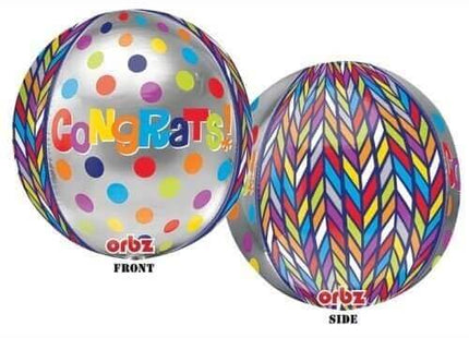 15" Dotty Geo Congrats Orbz Balloon - SKU:63397 - UPC:026635283731 - Party Expo