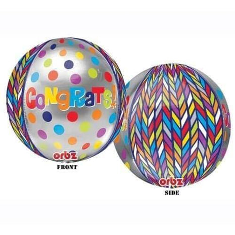 15" Dotty Geo Congrats Orbz Balloon - SKU:63397 - UPC:026635283731 - Party Expo