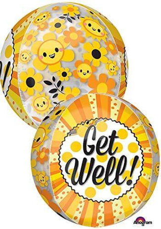 15" Get Well Happiness Orbz Balloon - SKU:86427 - UPC:026635354912 - Party Expo